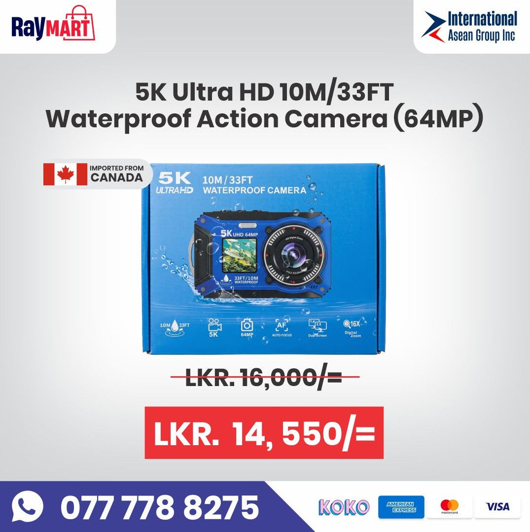 5K Ultra HD 10M/33FT Waterproof Action Camera (64MP)